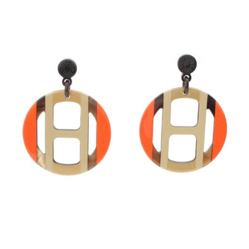 エルメス バッファローホーン エルメス Hエキップ Hモチーフ ピアス オレンジ ブラウン系