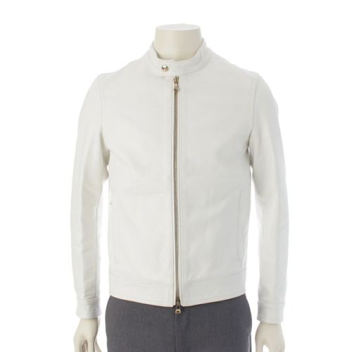 エンメティ JURI シングル ラムナッパ 牛革 レザー ゴールド金具 ライダースジャケット トップス アウター ホワイト 44