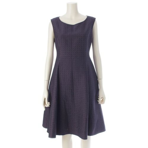 ルネ 20年 ラインストーン ノースリーブ ワンピース 6036117 ネイビー ピンク 36