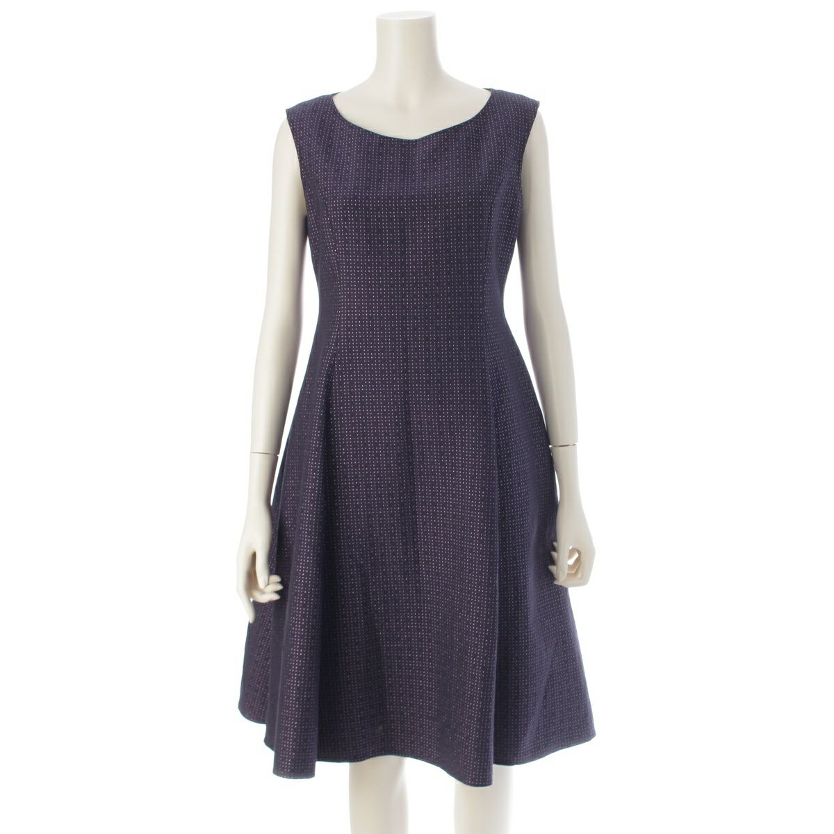 ルネ 20年 ラインストーン ノースリーブ ワンピース 6036117 ネイビー ピンク 36