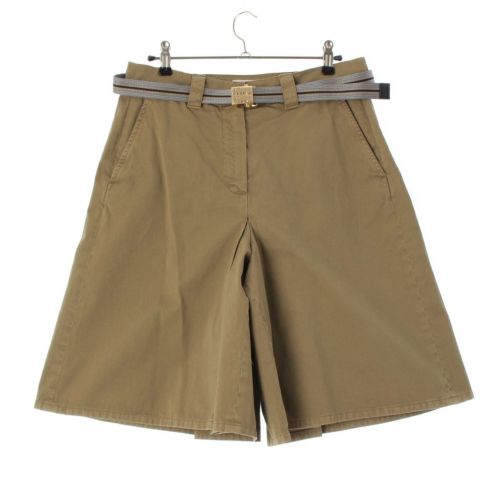 ミュウミュウ 25SS コットン ガーメントダイ サテン ロゴ スカート風 パンツ MG2381 オリーブ 36