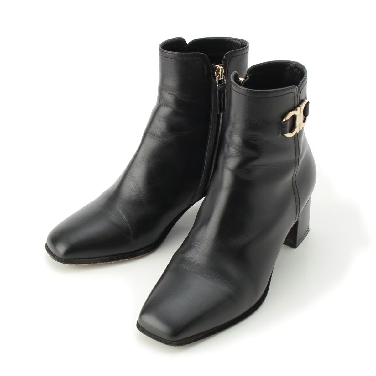 サルヴァトーレフェラガモ CASSARO レザー ガンチーニ アングル ブーツ ブラック 6