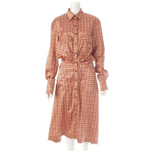 ソニアリキエル ロゴ 総柄 シャツ ロング ワンピース ブラウン ピンク 38