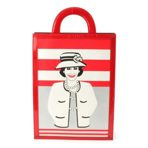 シャネル レザー ココシャネル チョコバー グラフィック トートバッグ レッド ブラック マルチカラー