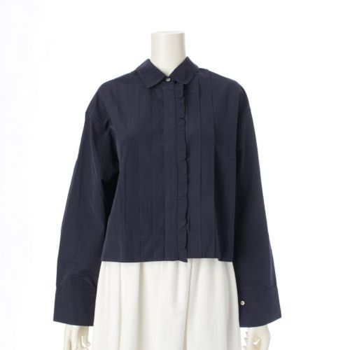 エブール 24SS コットン混 ナチュラルドライタフタ フリル ブラウス トップス 3910700378 ネイビー 38