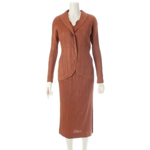 プリーツプリーズ イッセイミヤケ 変形 トップス ジャケット スカート 3ピース PP91-JD522/JK527/JG525 メタリックオレンジ 3/4/1