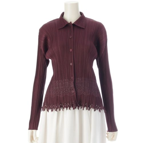 プリーツプリーズ イッセイミヤケ 裾デザイン ライン カーディガン トップス PP43-JJ682 ボルドー 3