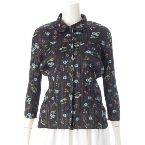 プリーツプリーズ イッセイミヤケ 花柄 総柄 長袖 カーディガン トップス PP03-JJ521 ブラック マルチカラー 3