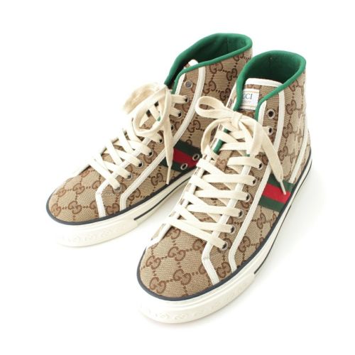 グッチ 1977 GGキャンバス シェリーライン ハイカット スニーカー シューズ ベージュ 6 1/2