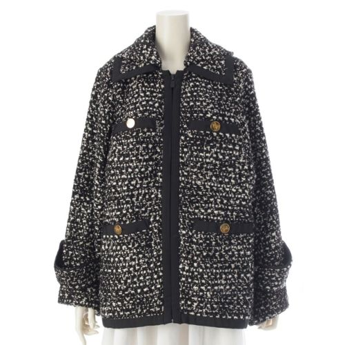 グレース クラス 23AW ツ ウール コットン混 ツイードフーディー ステンカラーコート アウター 02233 69103 ブラック ホワイト ゴールド 36