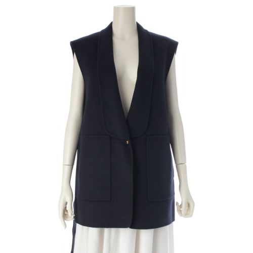 ドゥロワー ウール ベルテッド ショールカラー ジレ ベスト アウター 6522-234-0789 ネイビー 36