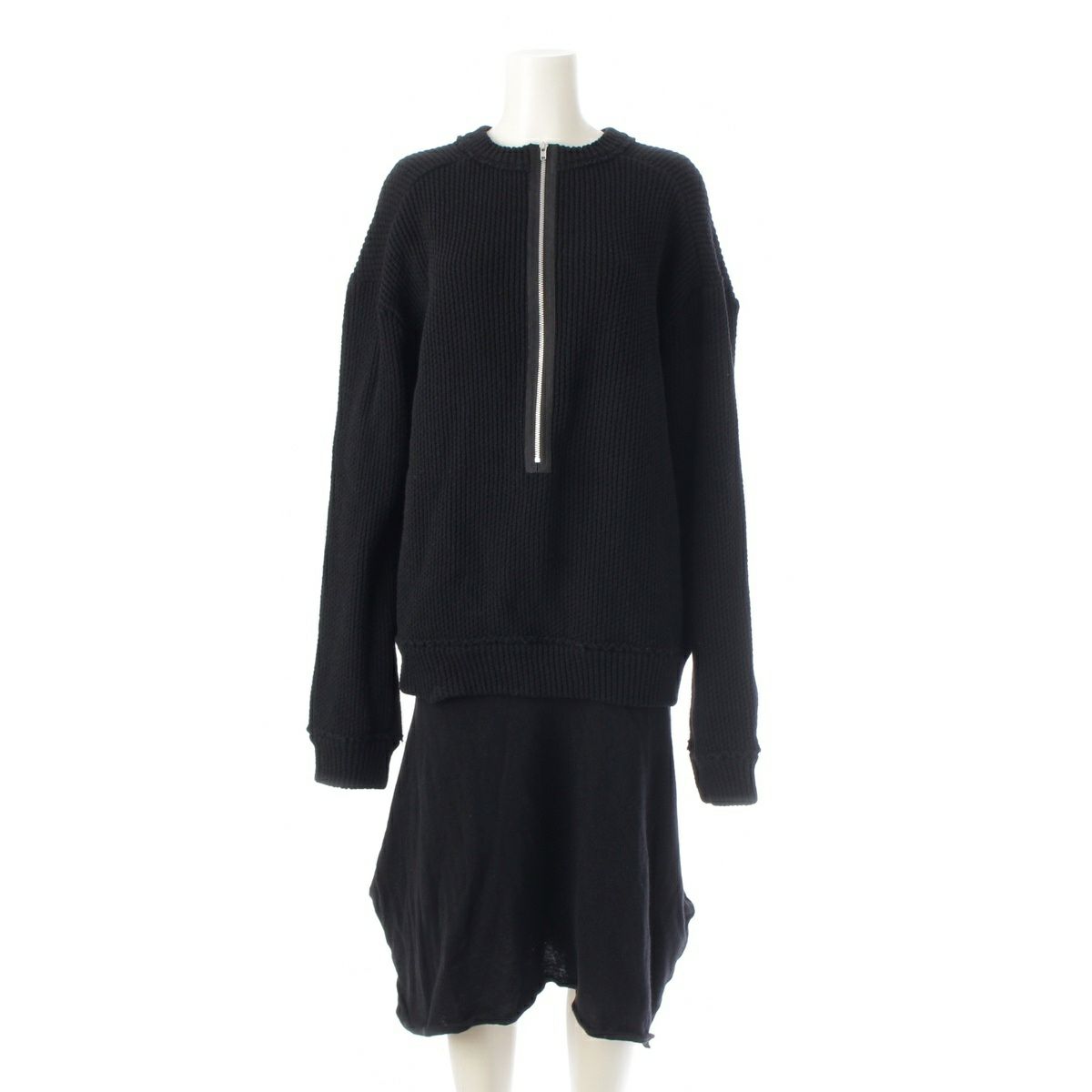コムデギャルソン AD2014 ウール ナイロン ニット 切替 ワンピース トップス スカート ロング GN-O027 ブラック XS