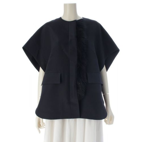 ドゥロワー 2025 CAPSULE ウール シルク フォックスファー テーラードジャケット 6522-2-340949 ネイビー 36