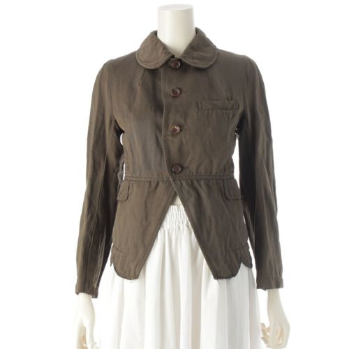 コムデギャルソン AD2009 10SS ナイロン リネン 丸襟 ミリタリージャケット GE-J071 カーキオリーブ系 XS