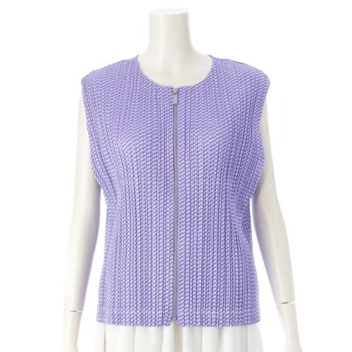 プリーツプリーズ イッセイミヤケ 総柄 ジップアップ ベスト トップス PP91-JE542 パープル 3