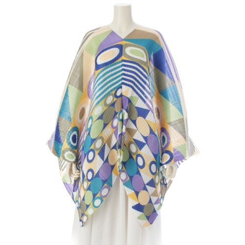 プリーツプリーズ イッセイミヤケ 総柄 ポンチョ ケープ アウター PP72-AD161 マルチカラー F