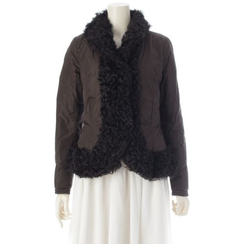 モンクレール ナイロン ファー ダウンジャケット アウター ブラウン 0