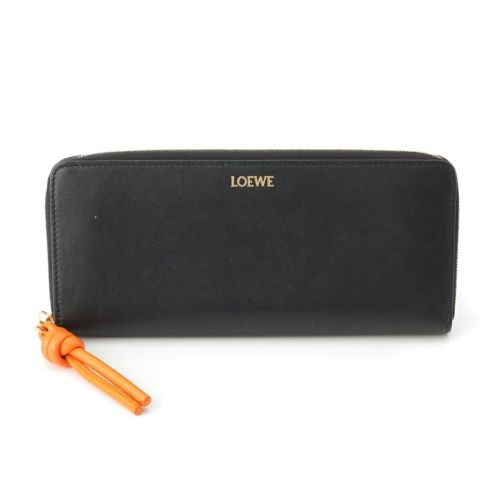 ロエベ ノット ジップアラウンド シャイニーナパカーフ ロングウォレット 長財布 ブラック オレンジ