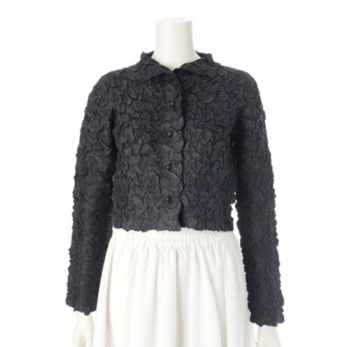 イッセイミヤケ フェット シワ加工 刺繍 花 フラワーモチーフ トップス 長袖 IF52FD236 ブラック 02