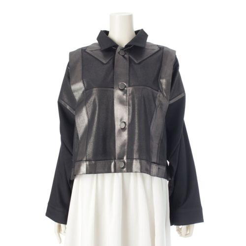 イッセイミヤケ 132.5 TUCKED FOIL 箔加工 プリント ジャケット IL43FD317 シルバー ブラック 3