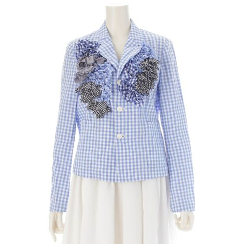 コムデギャルソン AD1999 コットン フリル ギンガムチェック ブラウス ジャケット トップス GJ-100820 ライトブルー F