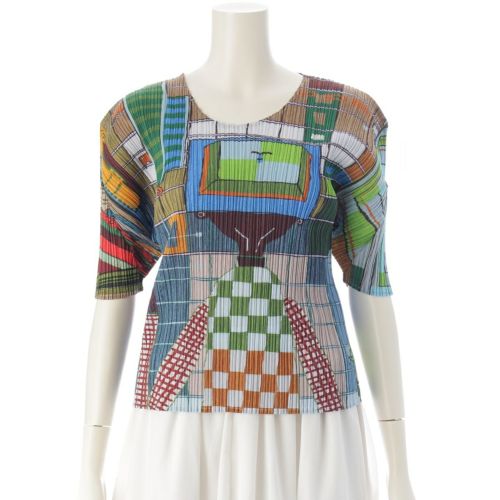 プリーツプリーズ イッセイミヤケ 総柄 半袖 カットソー トップス PP14-JK142 マルチカラー 4