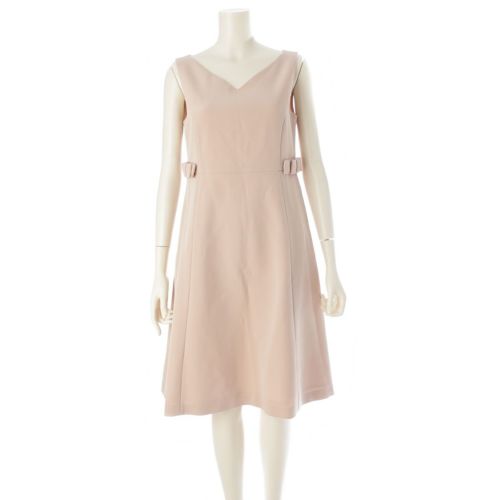 フォクシー ニューヨーク 17年 リボン Vネック ノースリーブ ワンピース ドレス 36493 ピンク 38