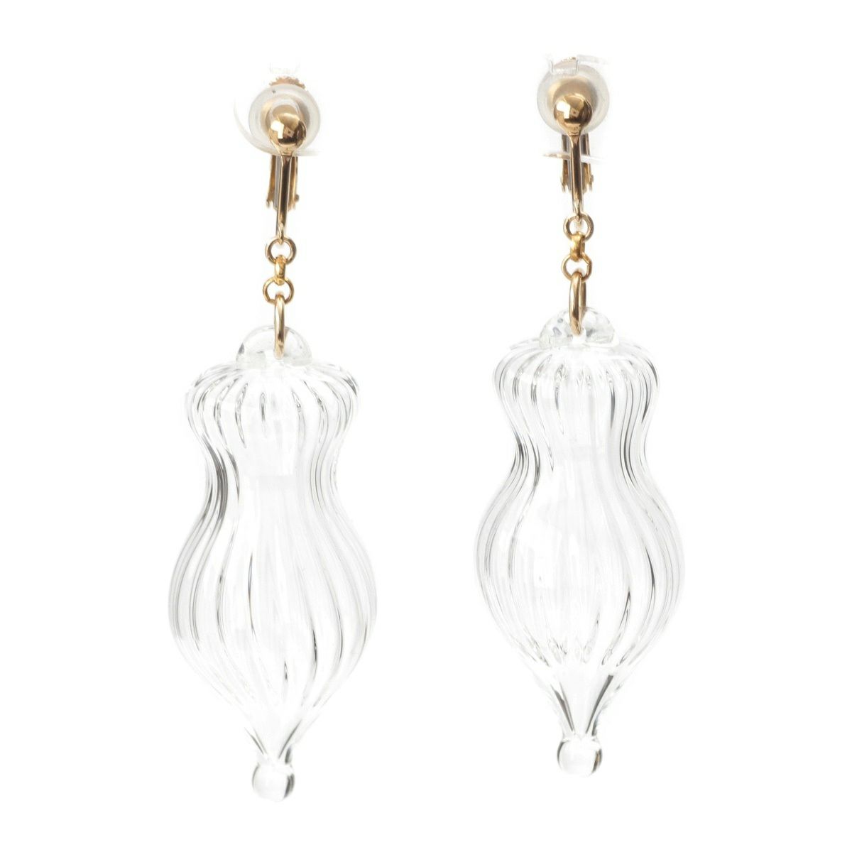 ノーブランド グラスデザイン ドロップ イヤリング ジュエリー アクセサリー K10 YG イエローゴールド 7.5g