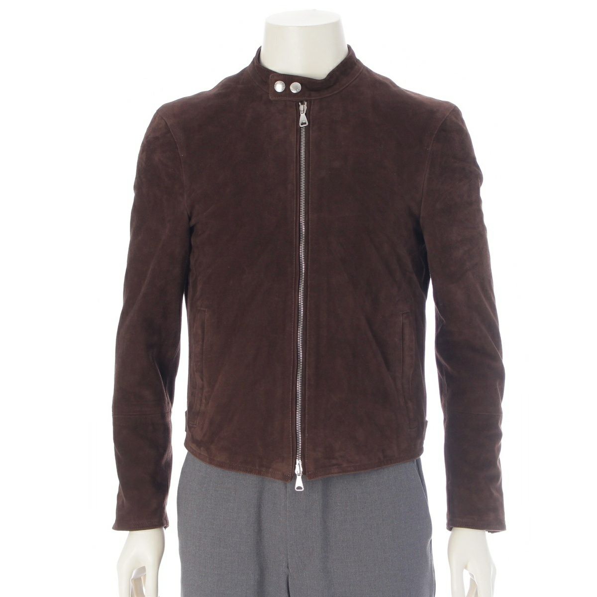 エンメティ ゴートスキン JURI GOAT SKIN SUEDE シングル ライダースジャケット GIAPPONE-074 ダークブラウン 44