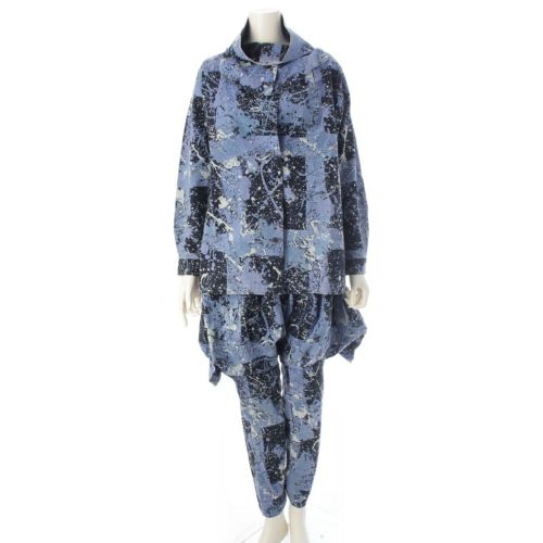 イッセイミヤケ 80s 1983年 筆タグ 総柄 スパッタリング 変形襟 シャツ サルエル パンツセットアップ MA13203 MA43153 ブルー 9