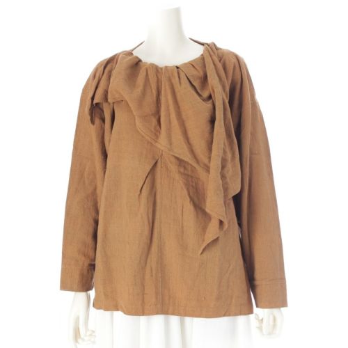 イッセイミヤケ 80s 1983年 コットン 筆タグ スカーフ 変形襟 ネップ プルオーバー ブラウス トップス MG14113 オーカー系 9