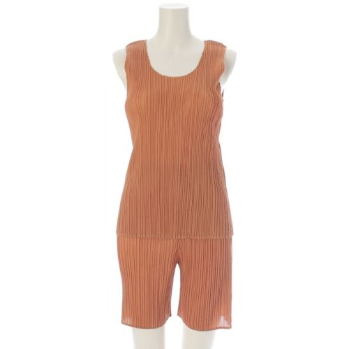 イッセイミヤケ 90s 93S/S プリーツ ノースリーブ ショート パンツセットアップ オレンジ M