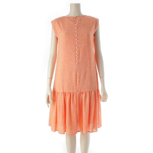 ルネ 23年 パール ノースリーブ ワンピース ドレス 5326050 オレンジ 36