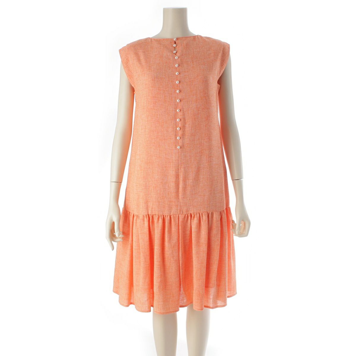 ルネ 23年 パール ノースリーブ ワンピース ドレス 5326050 オレンジ 36