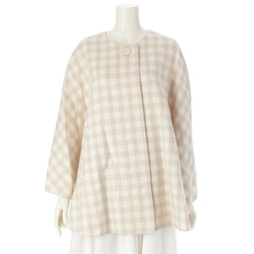 ルネ 21年 カシミヤ チェック クルーネック ケープ ポンチョ アウター 6148040 ベージュ 36
