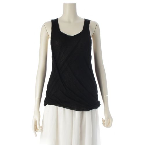 イッセイミヤケ コットン ストレッチ レイヤード 二重構造 ノースリーブ トップス IM31KN010 ブラック 2