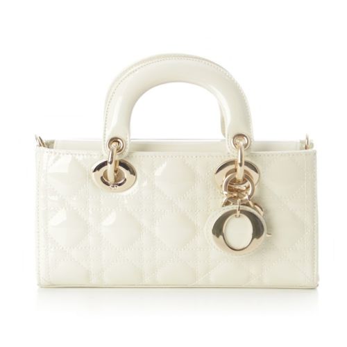 クリスチャンディオール Lady D-Joy レディ ディージョイ スモール パテントレザー 2WAY ショルダー ハンドバッグ ホワイト