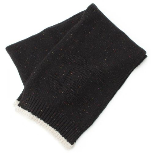 シャネル カシミヤ シルク ココマーク ミックスカラーネップ ニット マフラー ブラック