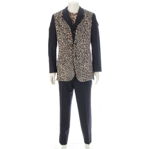 コムデギャルソンオムプリュス AD2009 ウール ハラコ 切替 ストライプ レオパード テーラードジャケット 長袖トップス パンツ 3ピース セットアップ PD-T003 P021 J035 ブラック系 M L