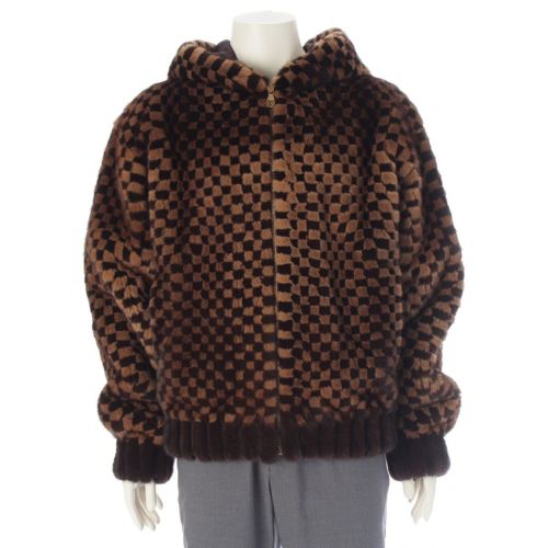 ルイヴィトン 2025 ミンクファー ダミエ インターシャ ジップ フーデッド ジャケット アウター 1AIMU5 ブラウン 52