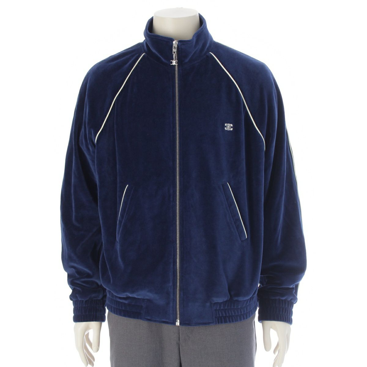 セリーヌ 2024 トリオンフ ベルベット トラック ジャケット ネイビー XL
