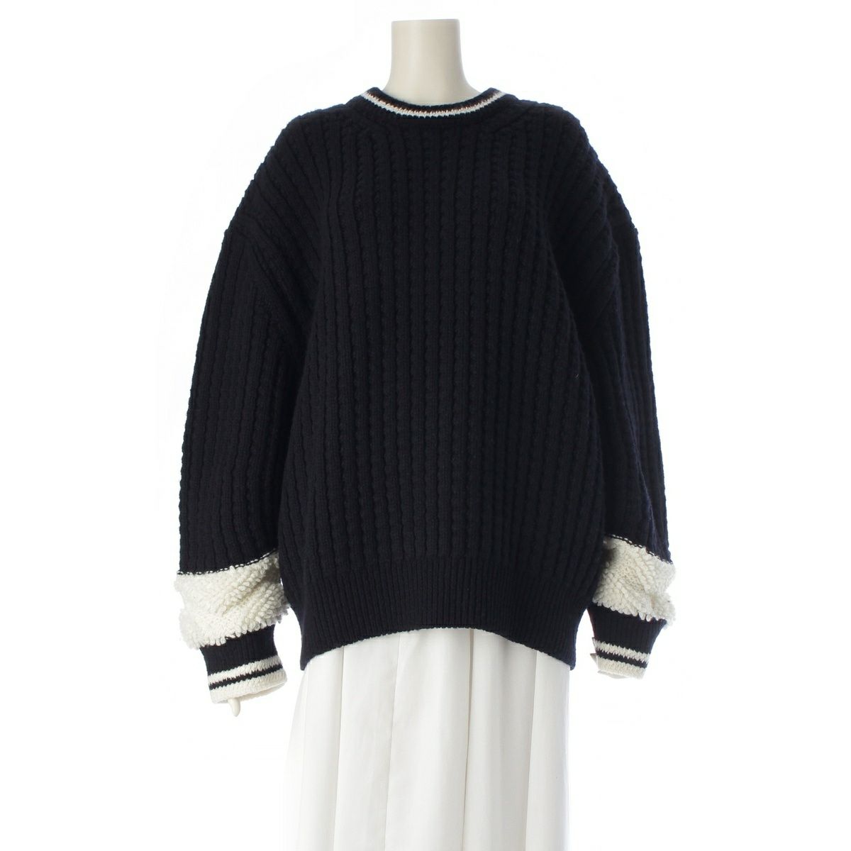 シャネル 2025 COCO NEIGE ココネージュ ウール バックココマーク ニット セーター P79703 ブラック×ホワイト 44