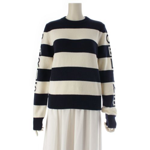 セリーヌ 2025 ウール ロゴスリーブ ボーダー ニット セーター RY0RL2I93 エクリュ×ネイビー S