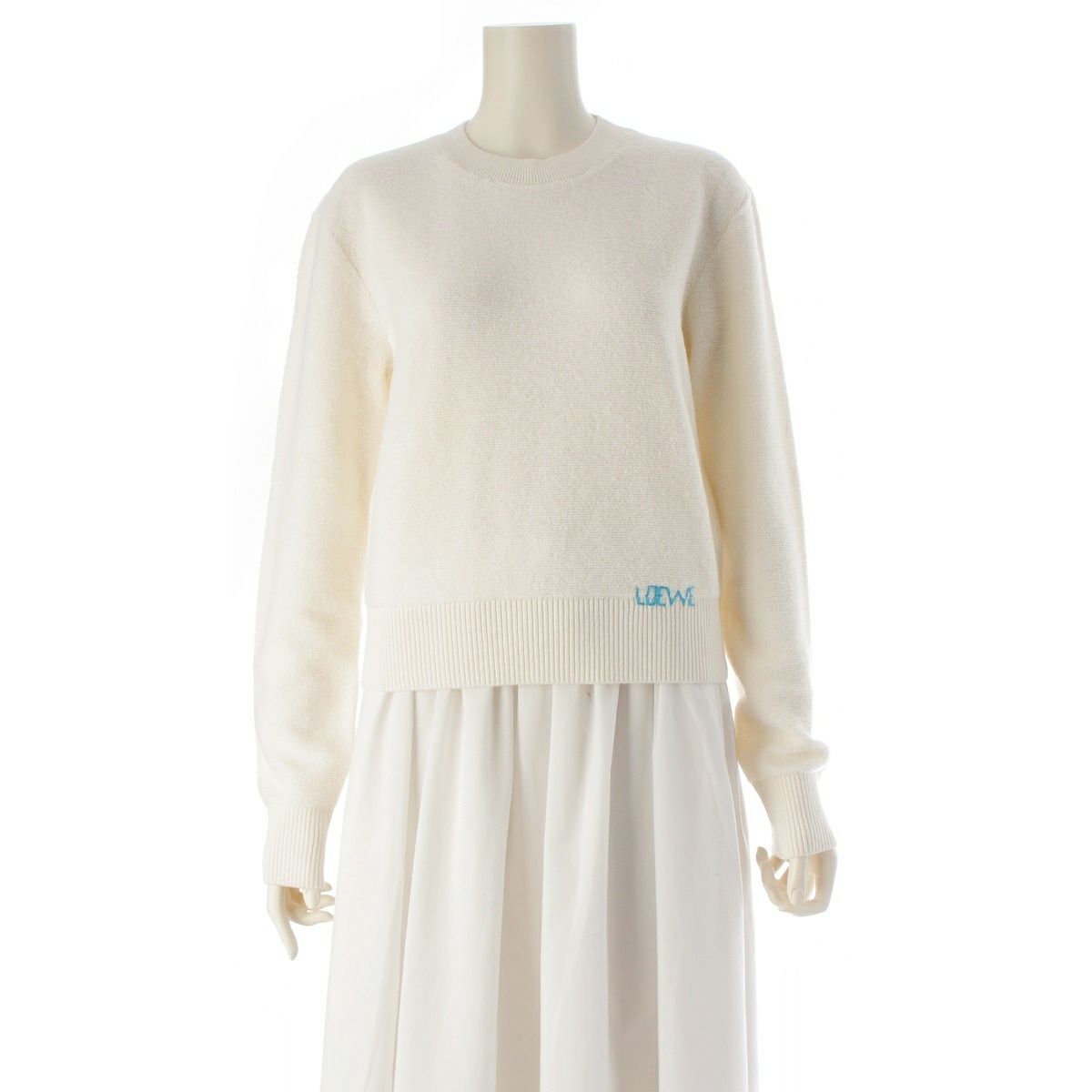 ロエベ 2025 ウール ロゴ刺 ミディアムウェイト ニット セーター S359Y14KJ6 エクリュ S