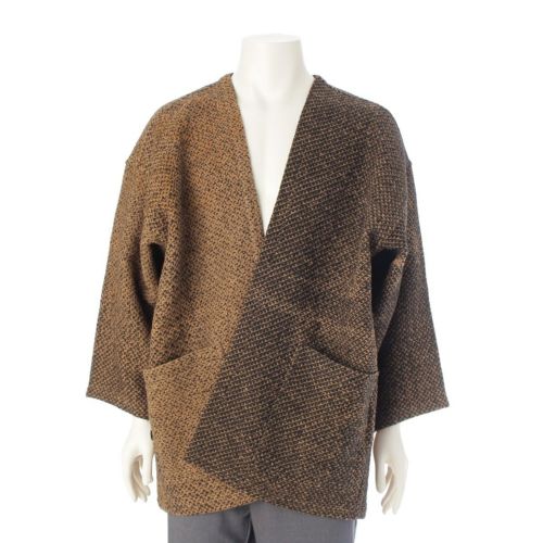 イッセイミヤケ 84年 80s リネン×ウール 羽織 デザイン コート テーラードジャケット ラウン×ブラック系 9