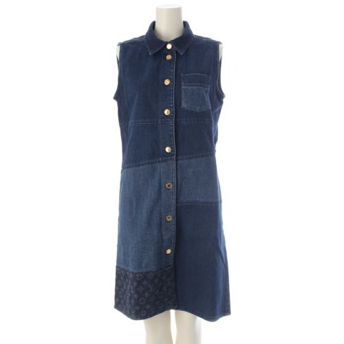 ルイヴィトン コットン デニム モノグラム ノースリーブ ワンピース RW141W ブルー 40
