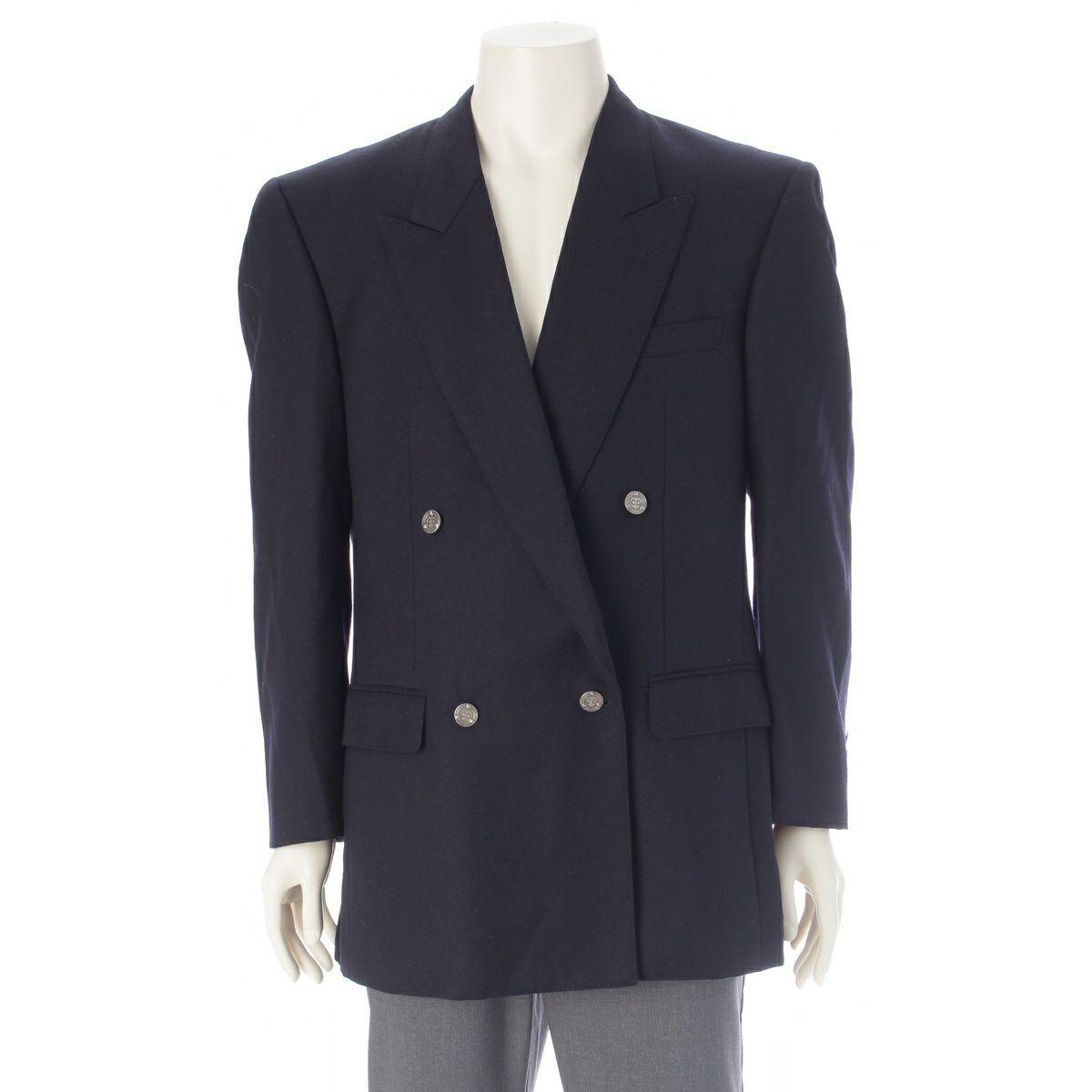 クリスチャンディオール ムッシュ ウール CD 銀ボタン テーラードジャケット アウター ネイビー