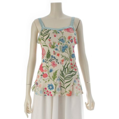 クリスチャンディオール ガリアーノ期 2008 シルク レース切替 ノースリーブ キャミソール トップス 8C13055016 マルチカラー 46