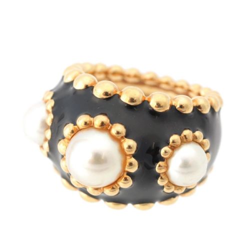 シャネル Three Symbol スリーシンボル パール リング 指輪 ジュエリー 750 イエローゴールド 18.0g