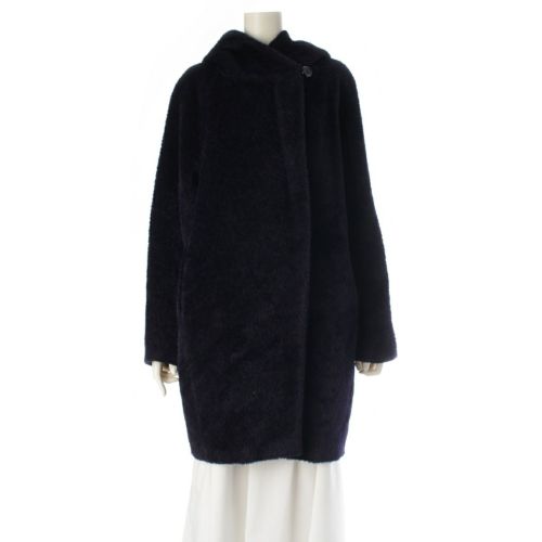 マックスマーラ ステューディオ アルパカ ウール ジャギー フード コート 60861813 ネイビー 40